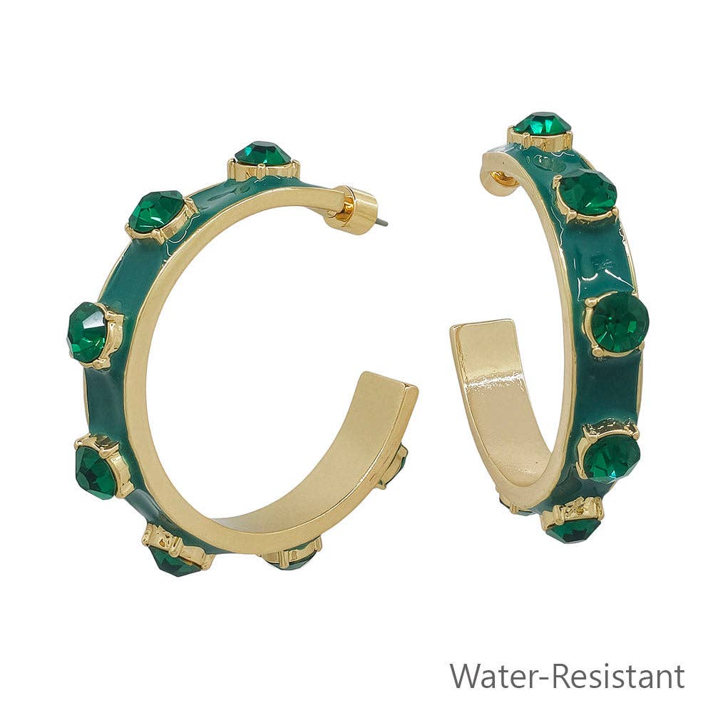 Green Epoxy Stone Hoop Earring