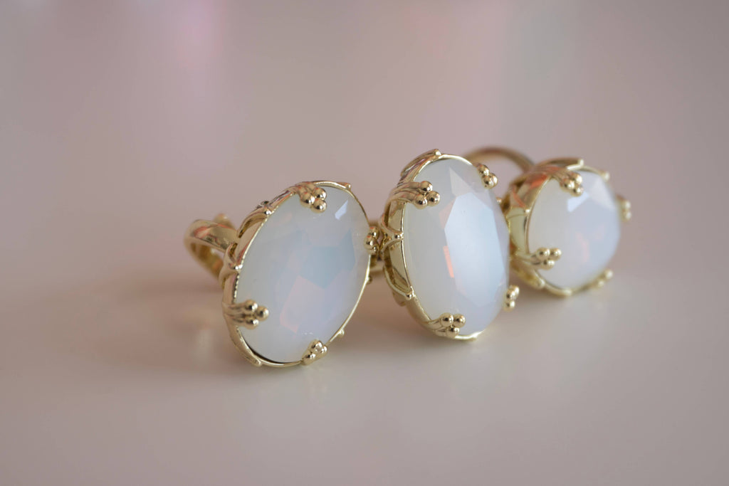 First Lady Adjustable Cocktail Ring  in White Opal