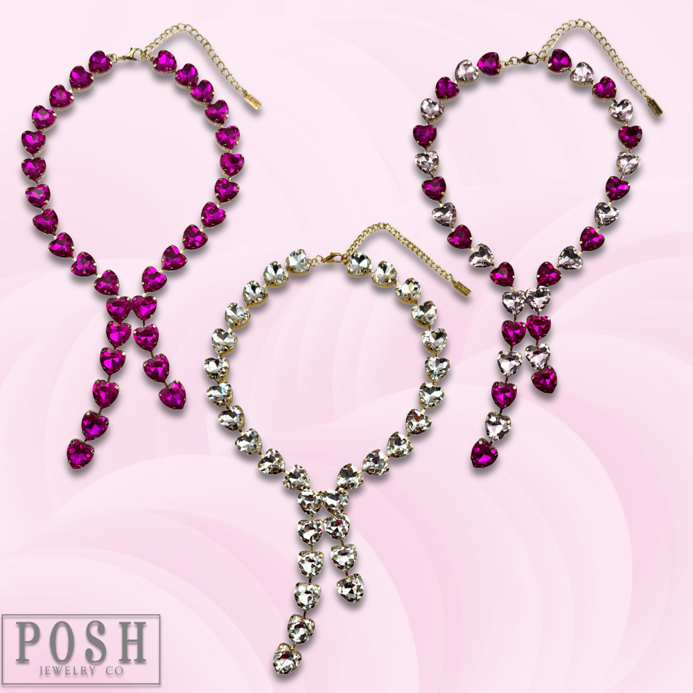 Rhinestone heart lariat necklace - LC