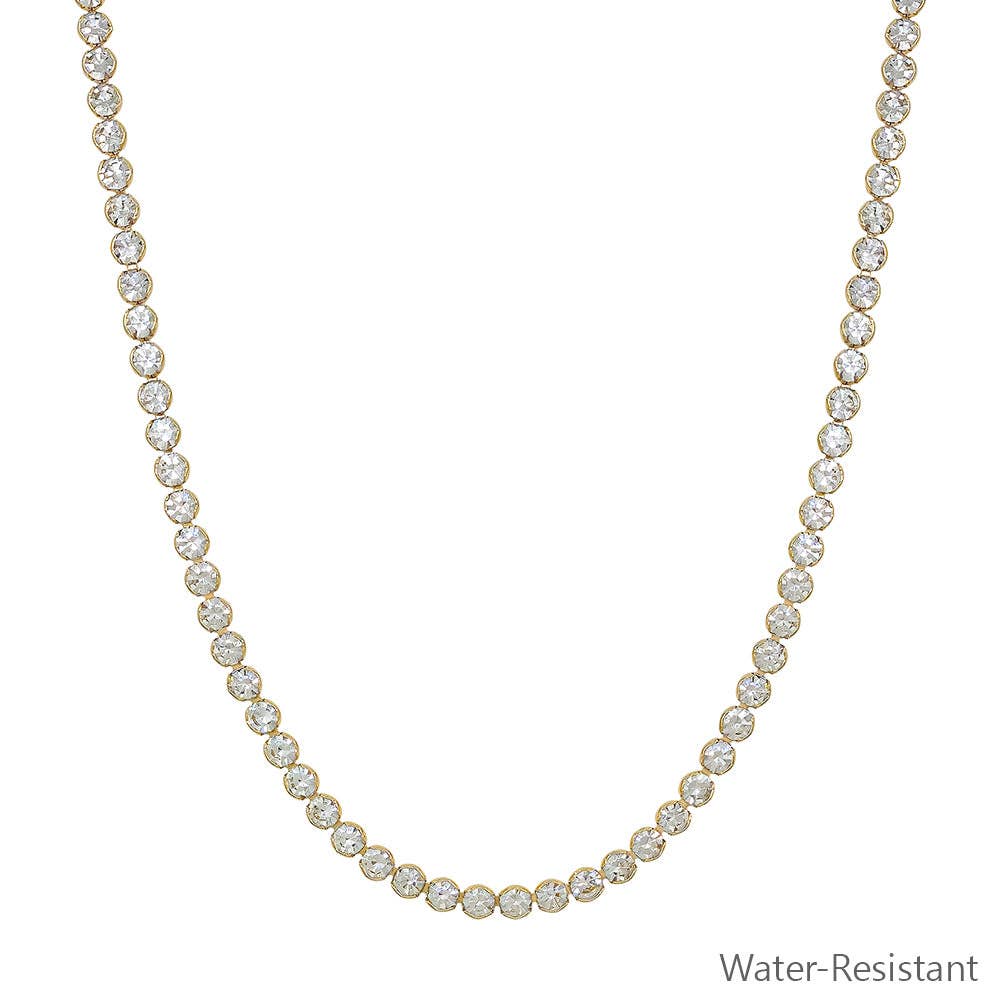 Water Resistant 4MM Gold Crystal and Metal Framed tennis necklace 16"-18" Necklace
