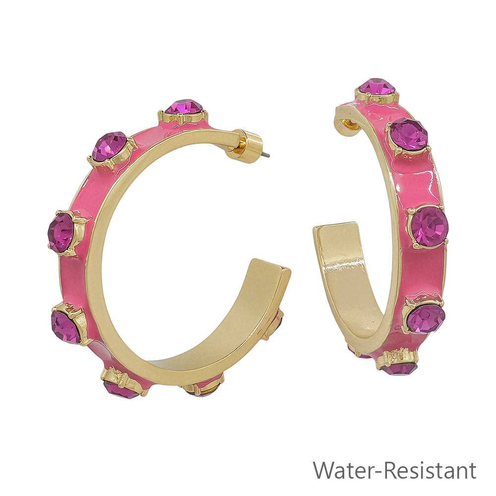 Hot Pink Wide Epoxy Stone Hoop Earring