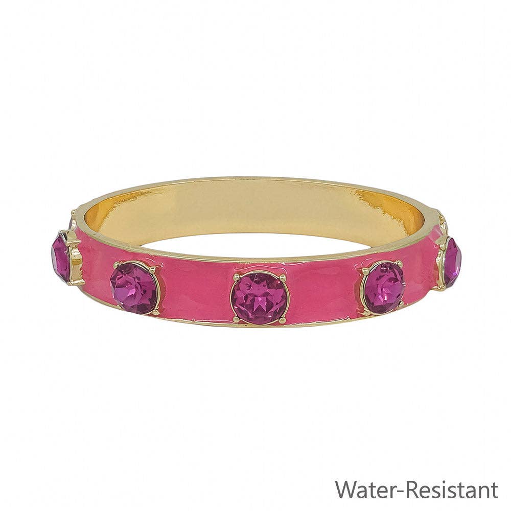 Hot Pink Epoxy and Gold Bangle Bracelet