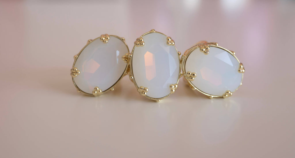 First Lady Adjustable Cocktail Ring  in White Opal