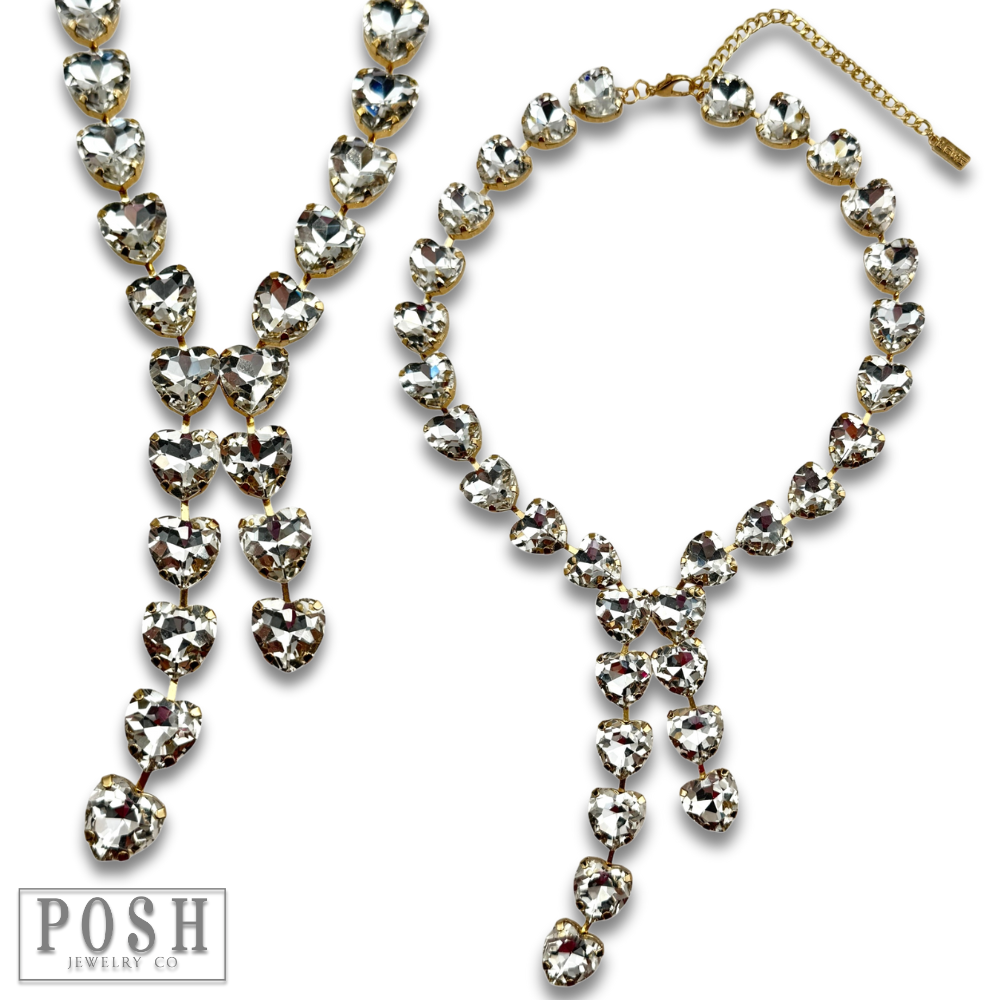 Rhinestone heart lariat necklace - LC