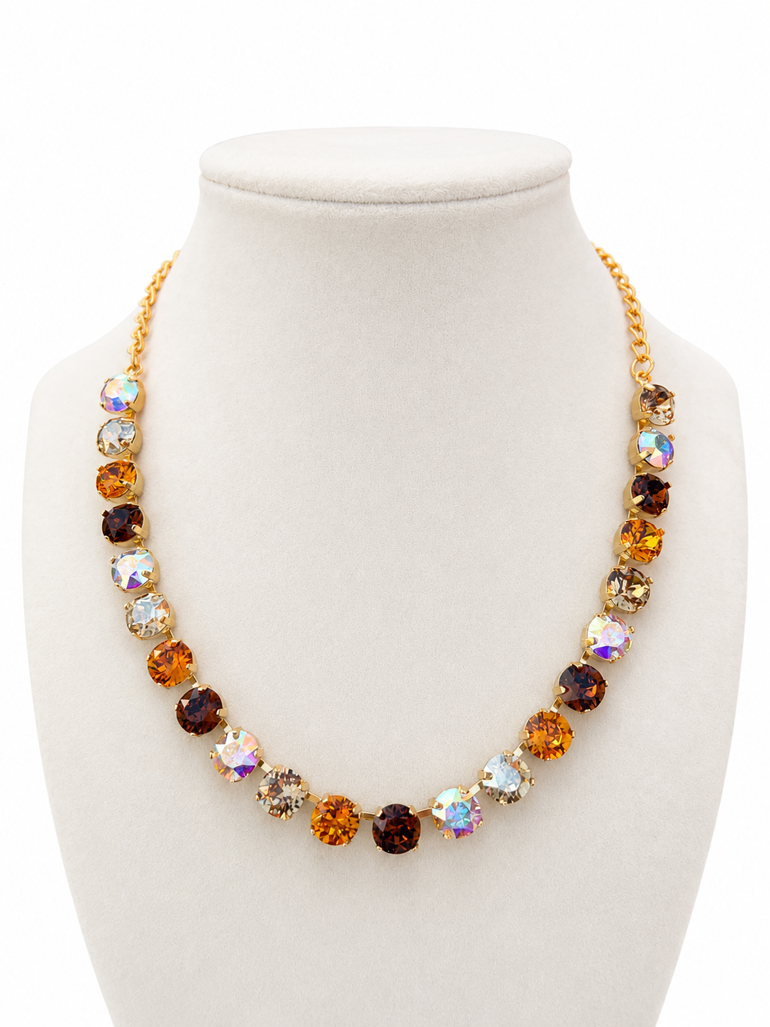 Falling For You Rhinestone Necklace in Gold