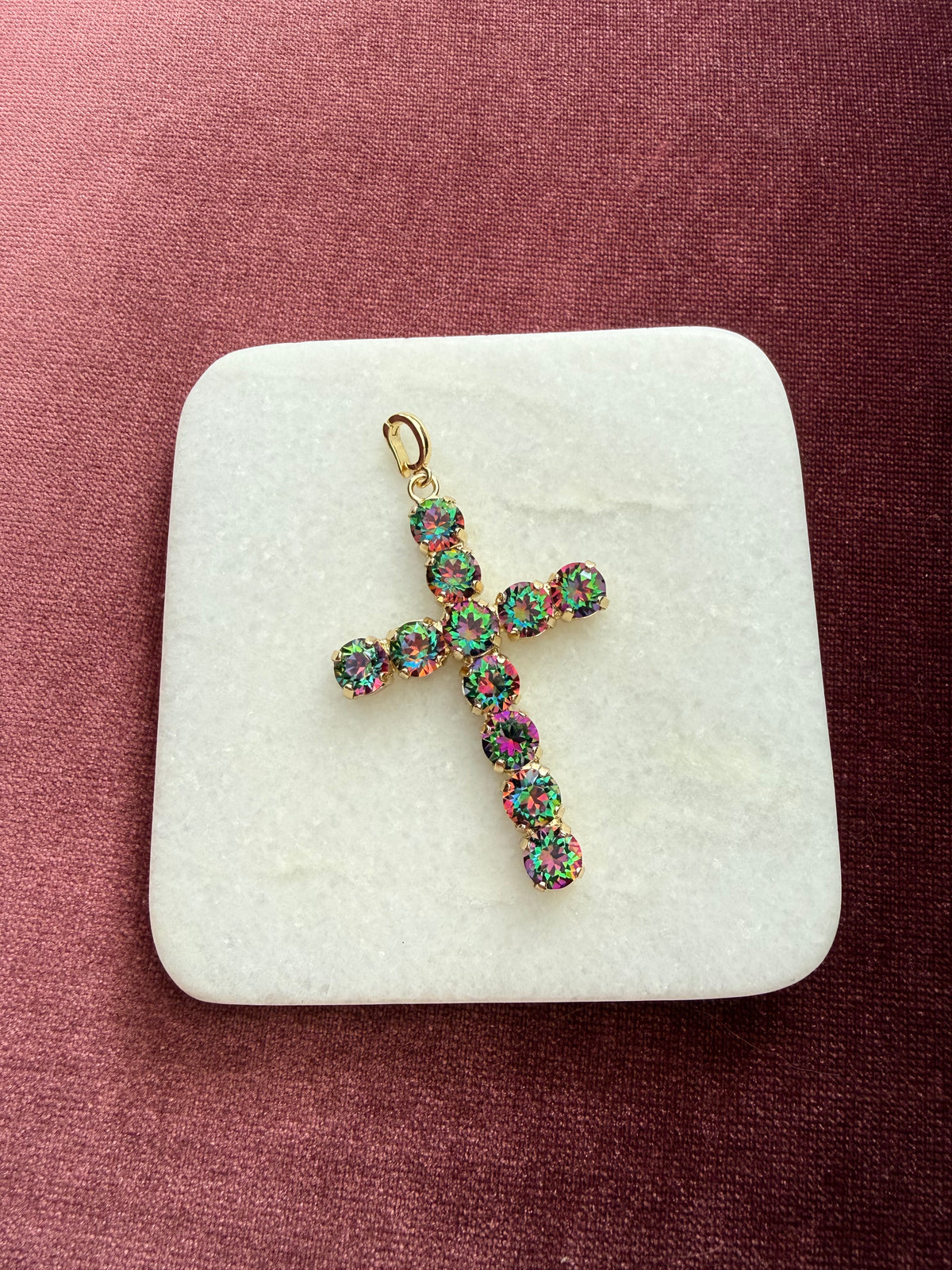 Mystic Cross Crystal Charm - Mystic Rainbow Austrian crystal charm pendant