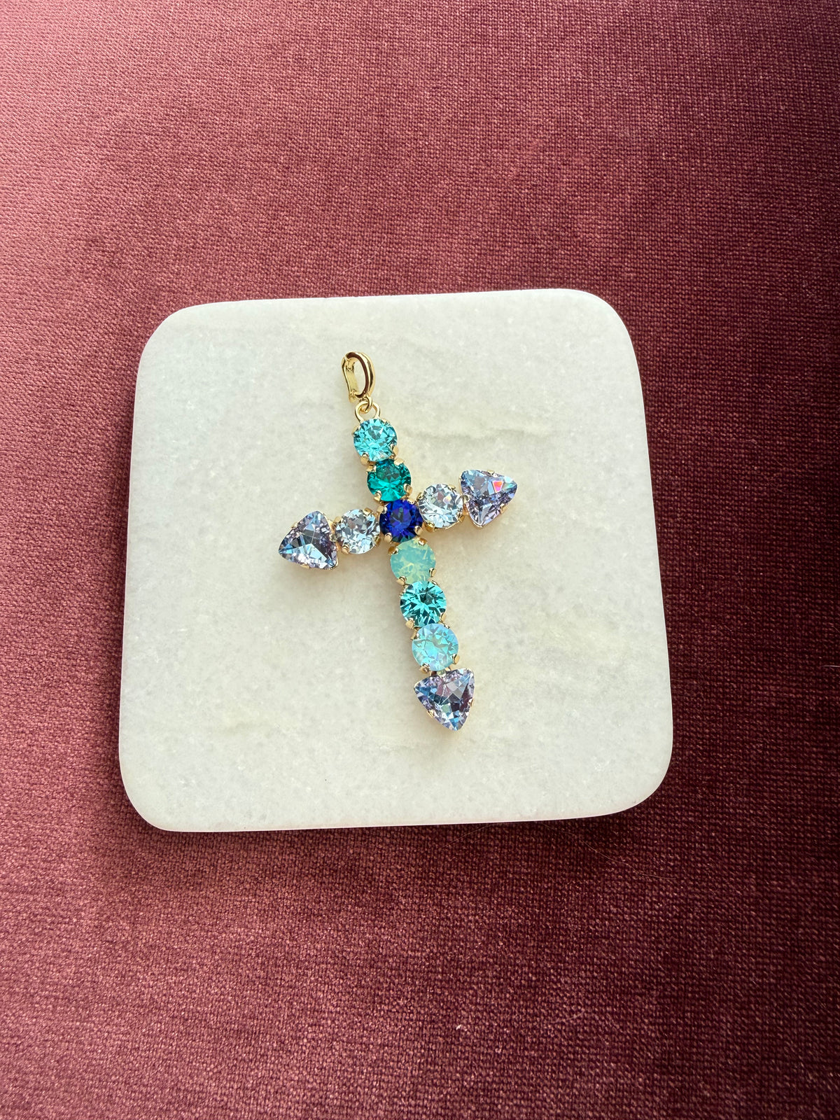 Ocean Cross Crystal Charm - Blue Multi Austrian crystal charm pendant