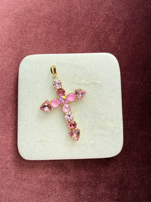 Blush Cross Crystal Charm - Pink Multi Austrian crystal charm pendant