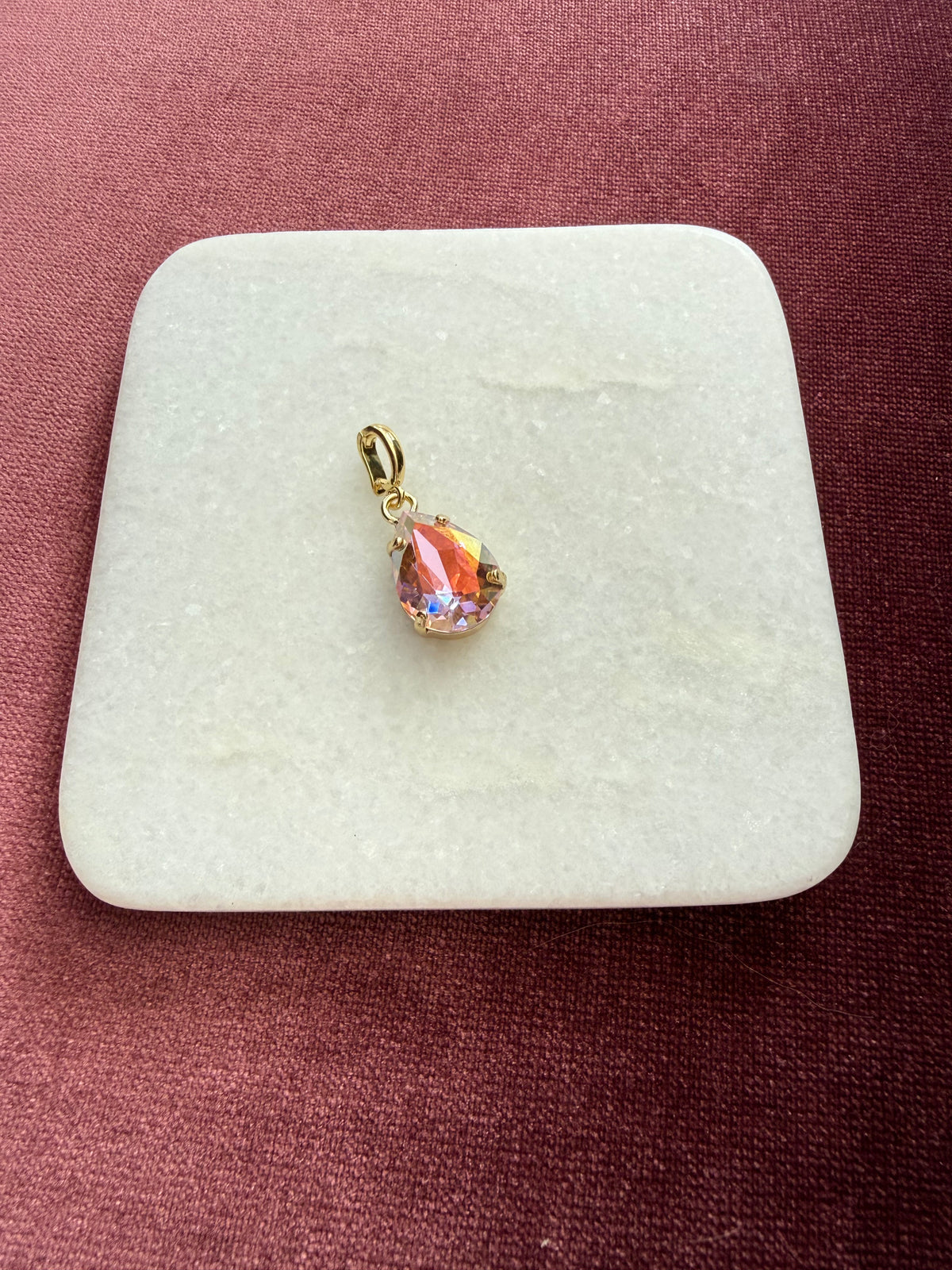 Sunset Teardrop Crystal Charm - Peach Iridescent Austrian crystal charm pendant