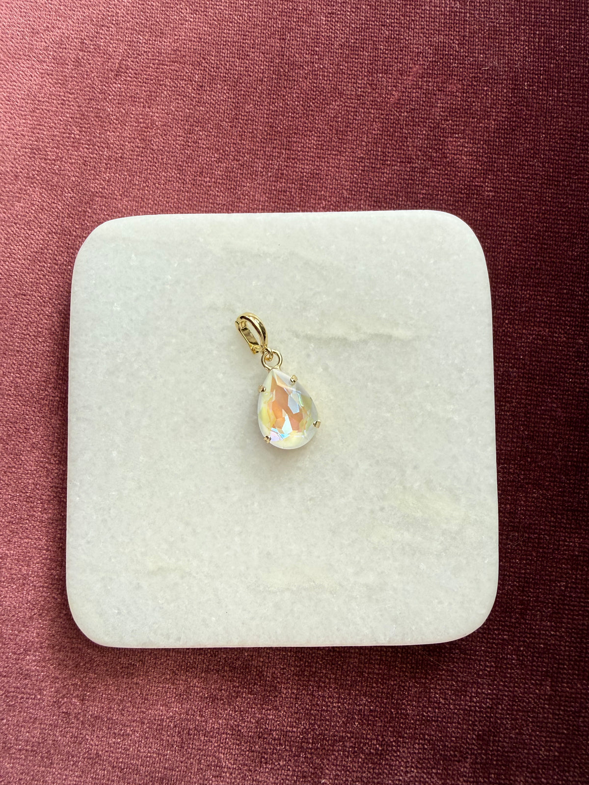 Opal Glow Teardrop Crystal Charm - Opal Iridescent Austrian crystal charm pendant