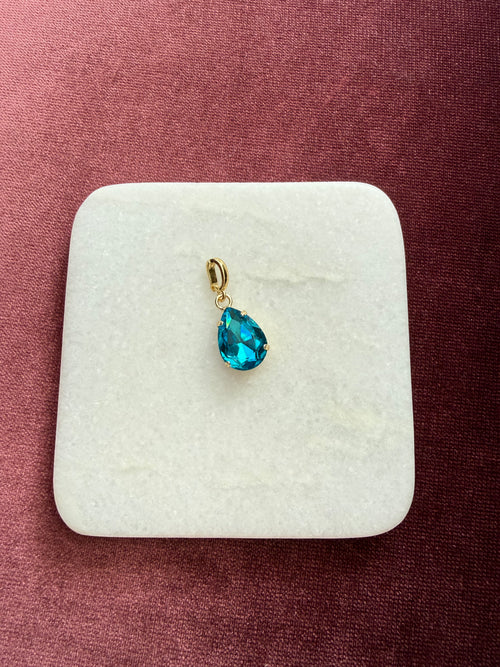 Lagoon Teardrop Crystal Charm - Teal Blue Austrian crystal charm pendant