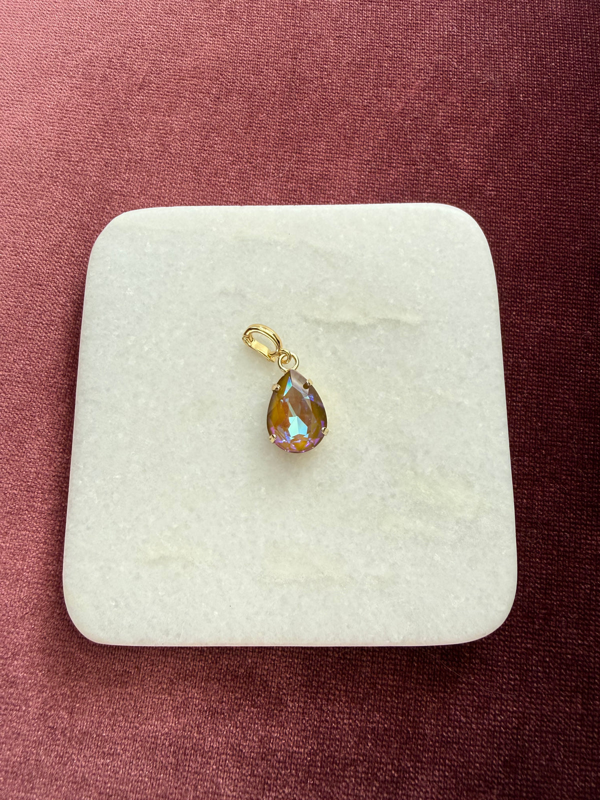 Smoky Aurora Teardrop Crystal Charm - Smoky Iridescent Austrian crystal charm pendant