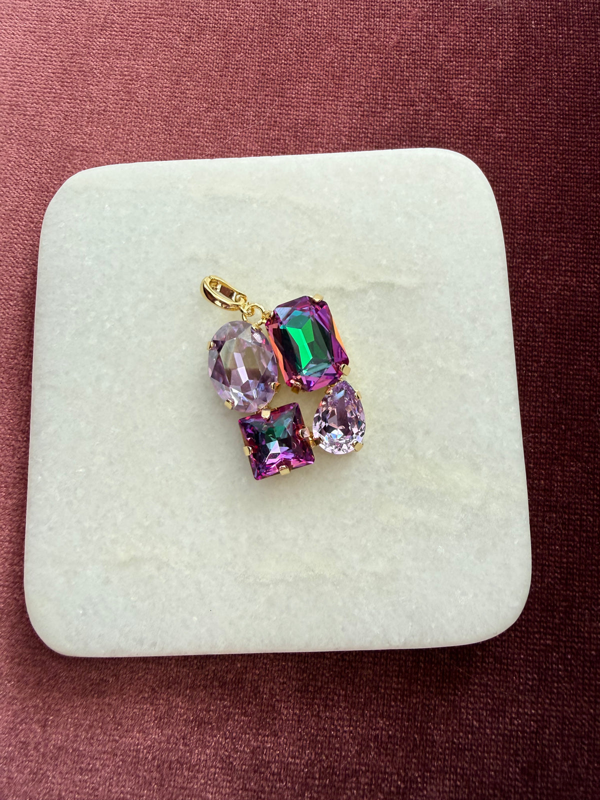 Jewel Box Cluster Crystal Charm - Purple Multi Austrian crystal charm pendant