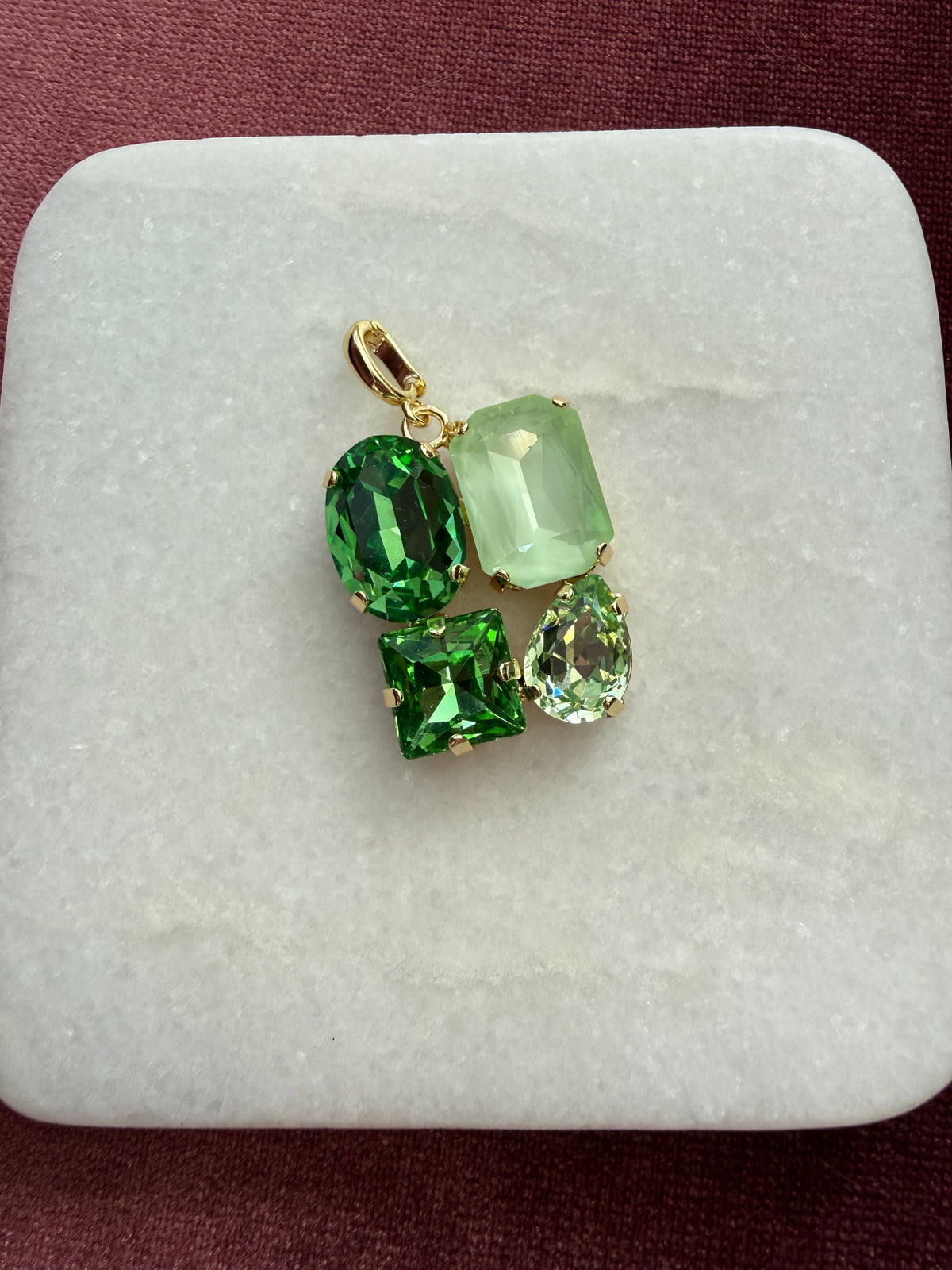 Emerald Mix Cluster Crystal Charm - Green Multi Austrian crystal charm pendant