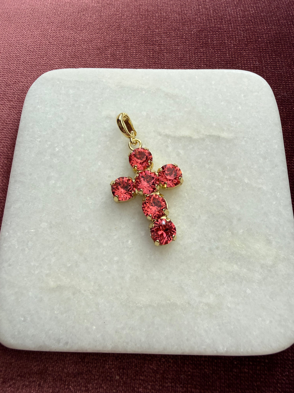 Coral Cross Crystal Charm - Coral Pink Austrian crystal charm pendant