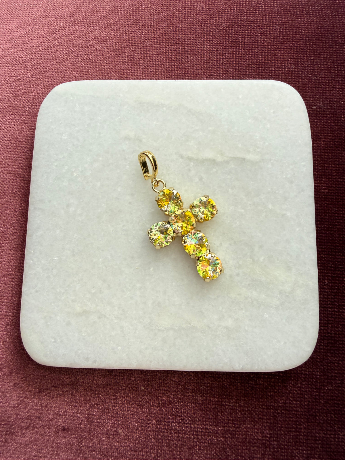Sunshine Cross Crystal Charm - Golden Yellow Austrian crystal charm pendant