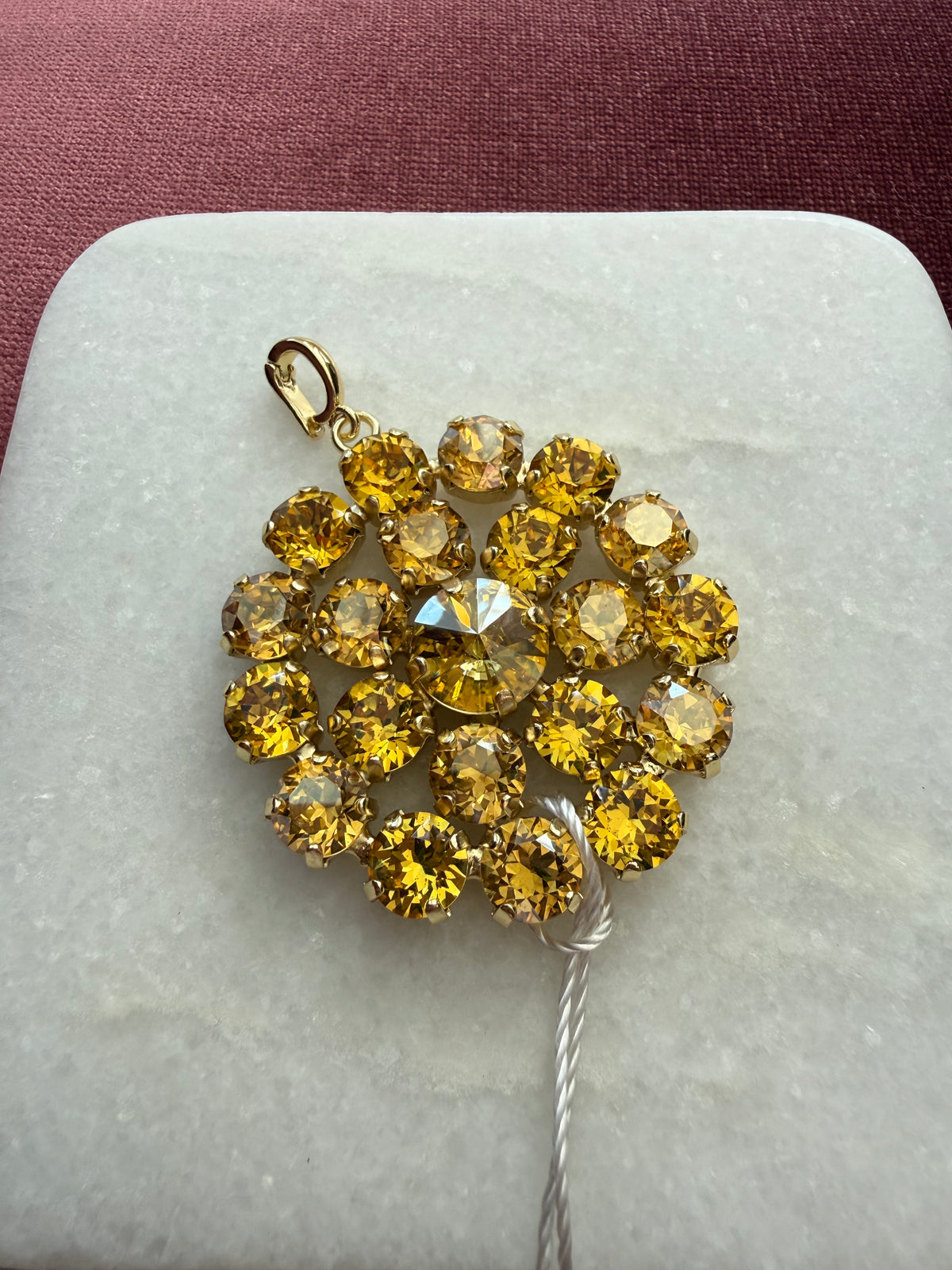 Golden Burst Medallion Charm - Golden Amber Austrian crystal charm pendant