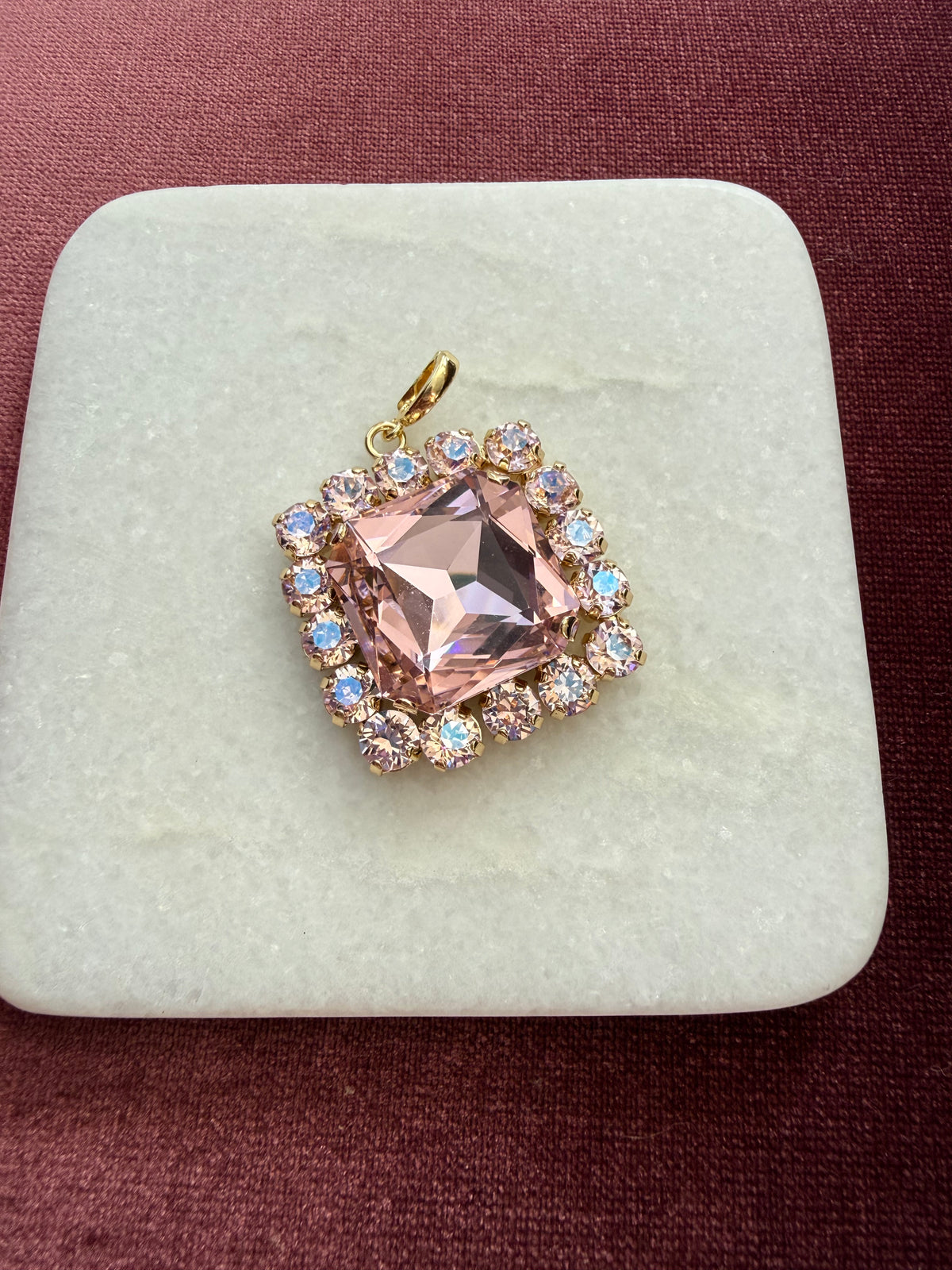 Blush Square Halo Crystal Charm - Blush Pink Austrian crystal charm pendant