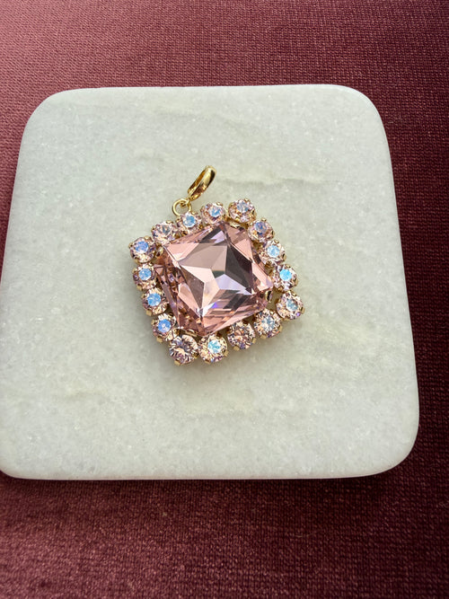 Blush Square Halo Crystal Charm - Blush Pink Austrian crystal charm pendant