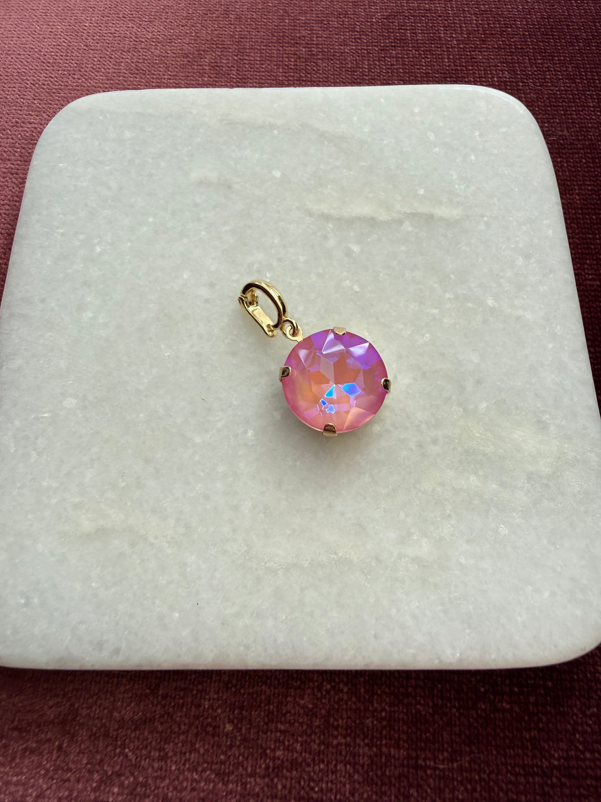 Pink Opal Round Crystal Charm - Pink Opal Austrian crystal charm pendant