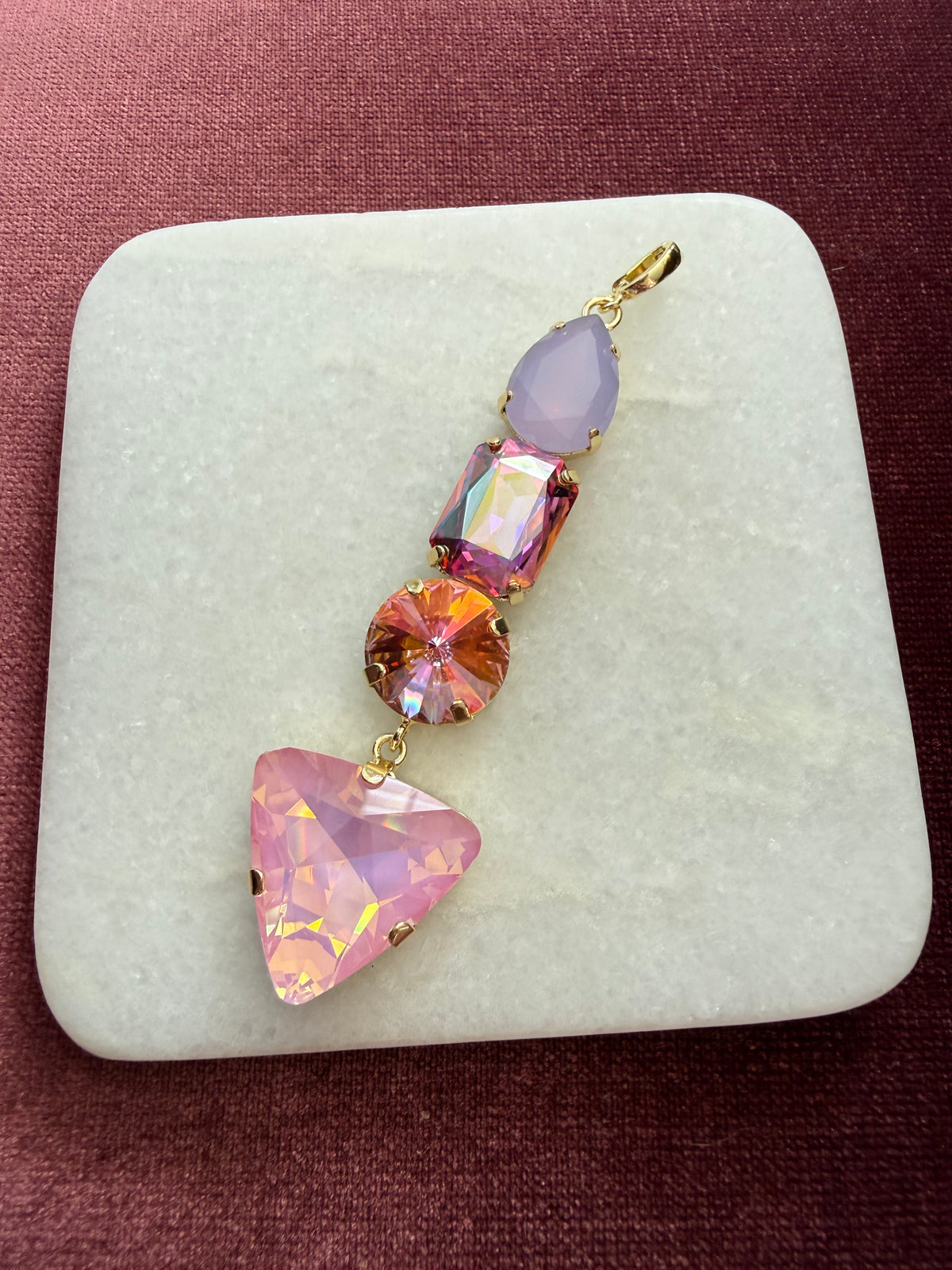 Pink Prism Drop Statement Charm - Lavender, pink, peach, iridescent Austrian crystal charm pendant