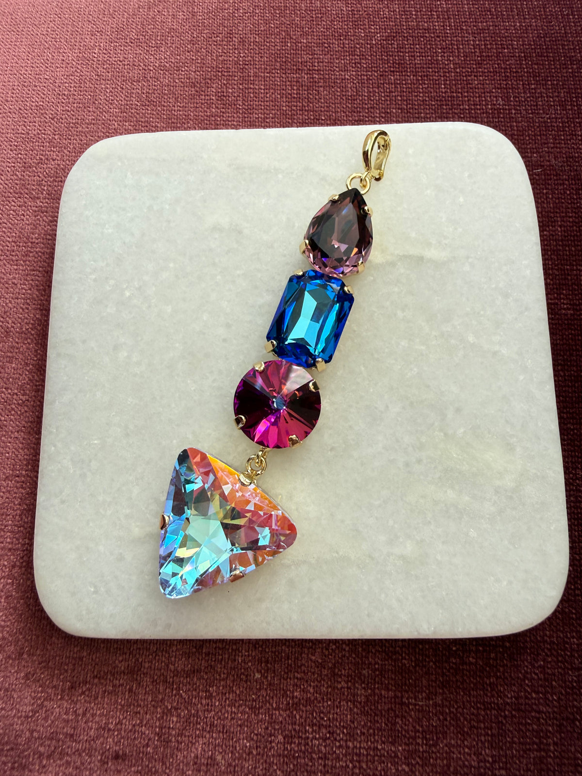 Jewel Pop Drop Statement Charm - Plum, cobalt blue, magenta, iridescent Austrian crystal charm pendant