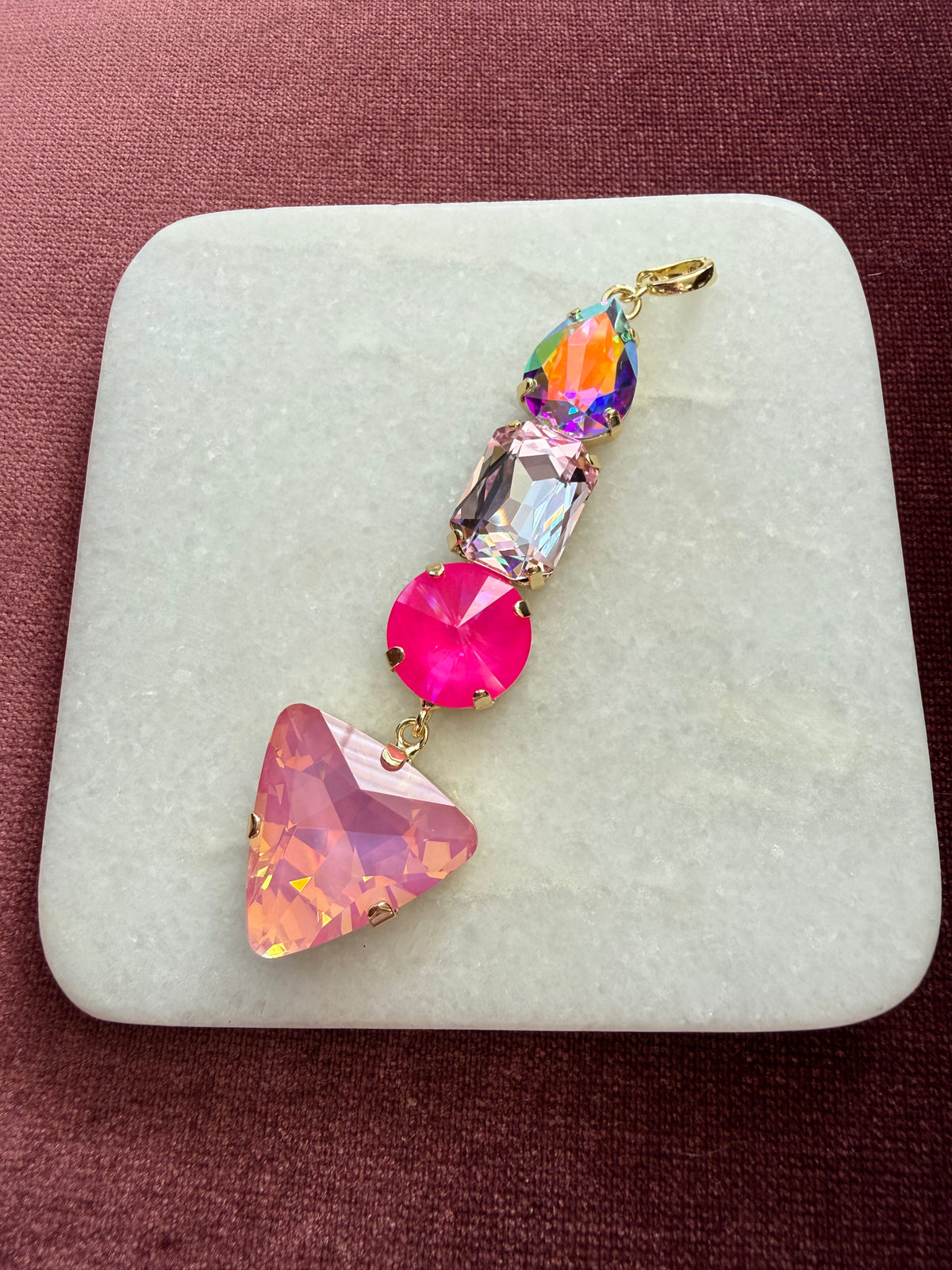 Hot Pink Prism Drop Statement Charm - Rainbow, blush, hot pink, soft pink Austrian crystal charm pendant