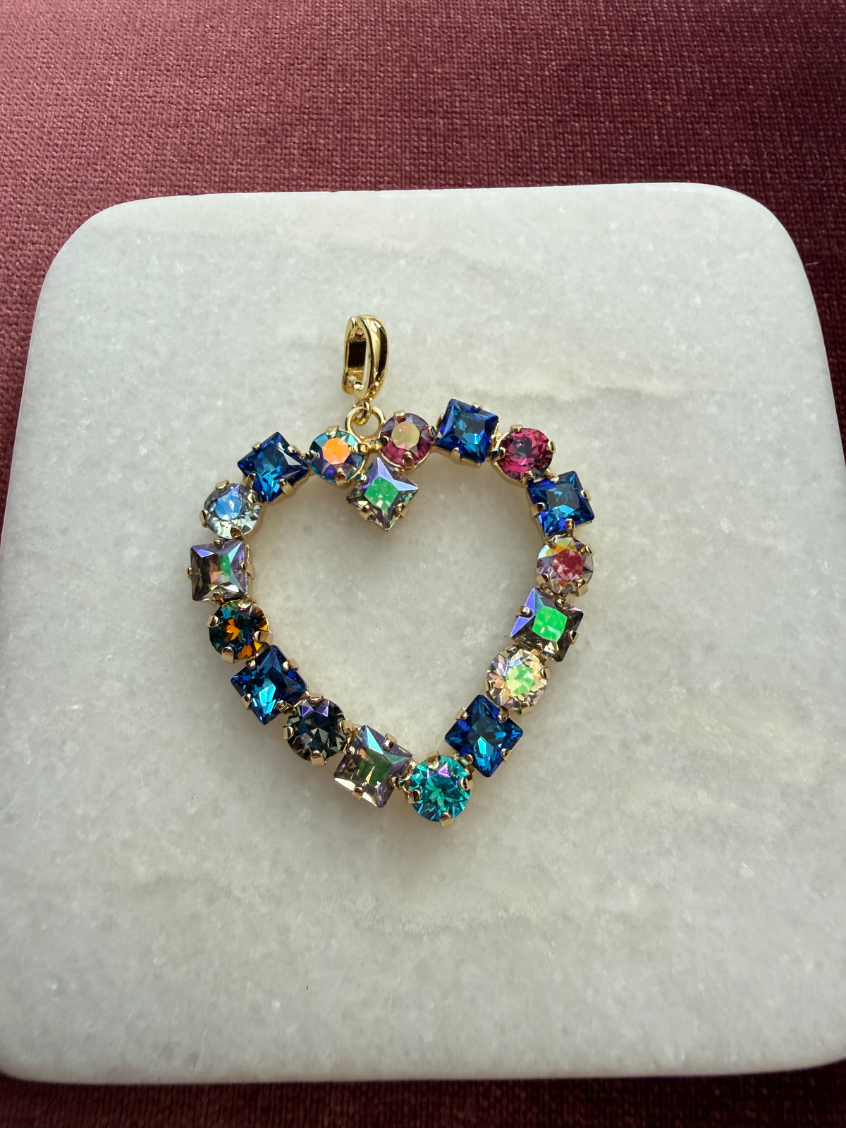 Midnight Jewel Heart Charm - Blue, teal, pink, purple, iridescent Austrian crystal charm pendant