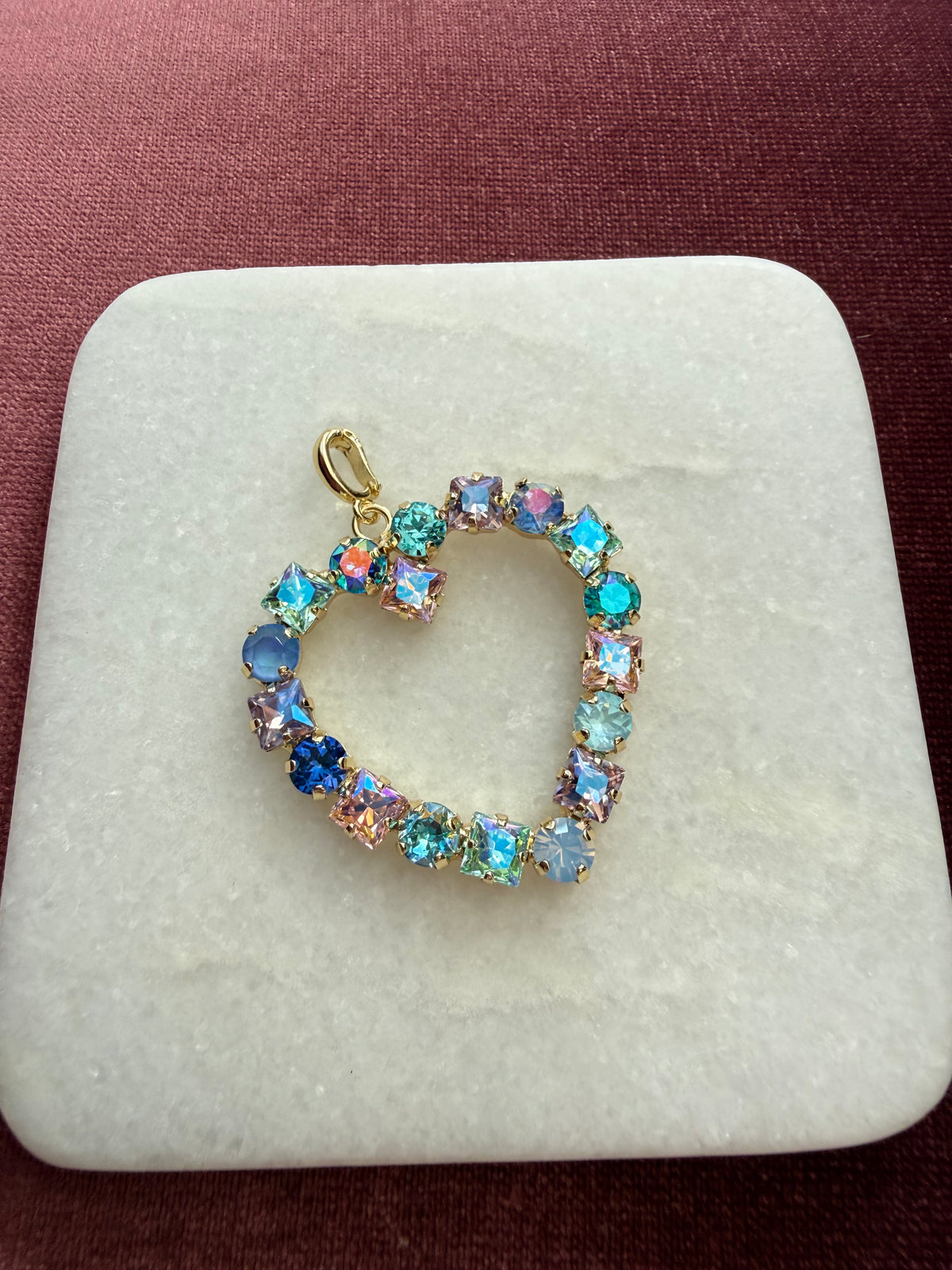 Sea Glass Heart Crystal Charm - Aqua, turquoise, pale blue, blush Austrian crystal charm pendant