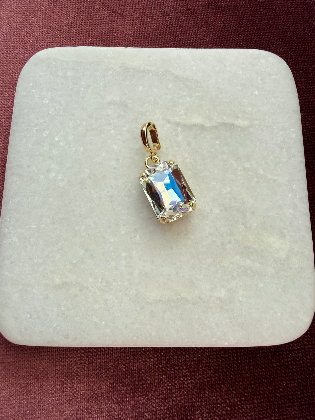 Crystal Clear Emerald-Cut Charm - Clear / iridescent Austrian crystal charm pendant