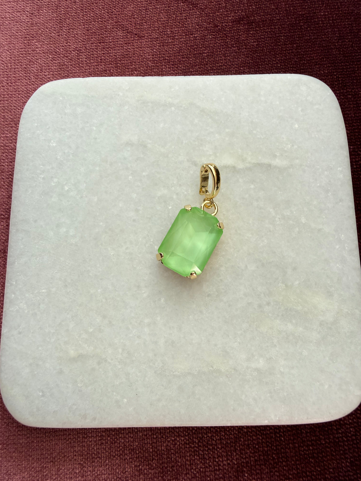 Lime Glow Emerald-Cut Charm - Lime green Austrian crystal charm pendant