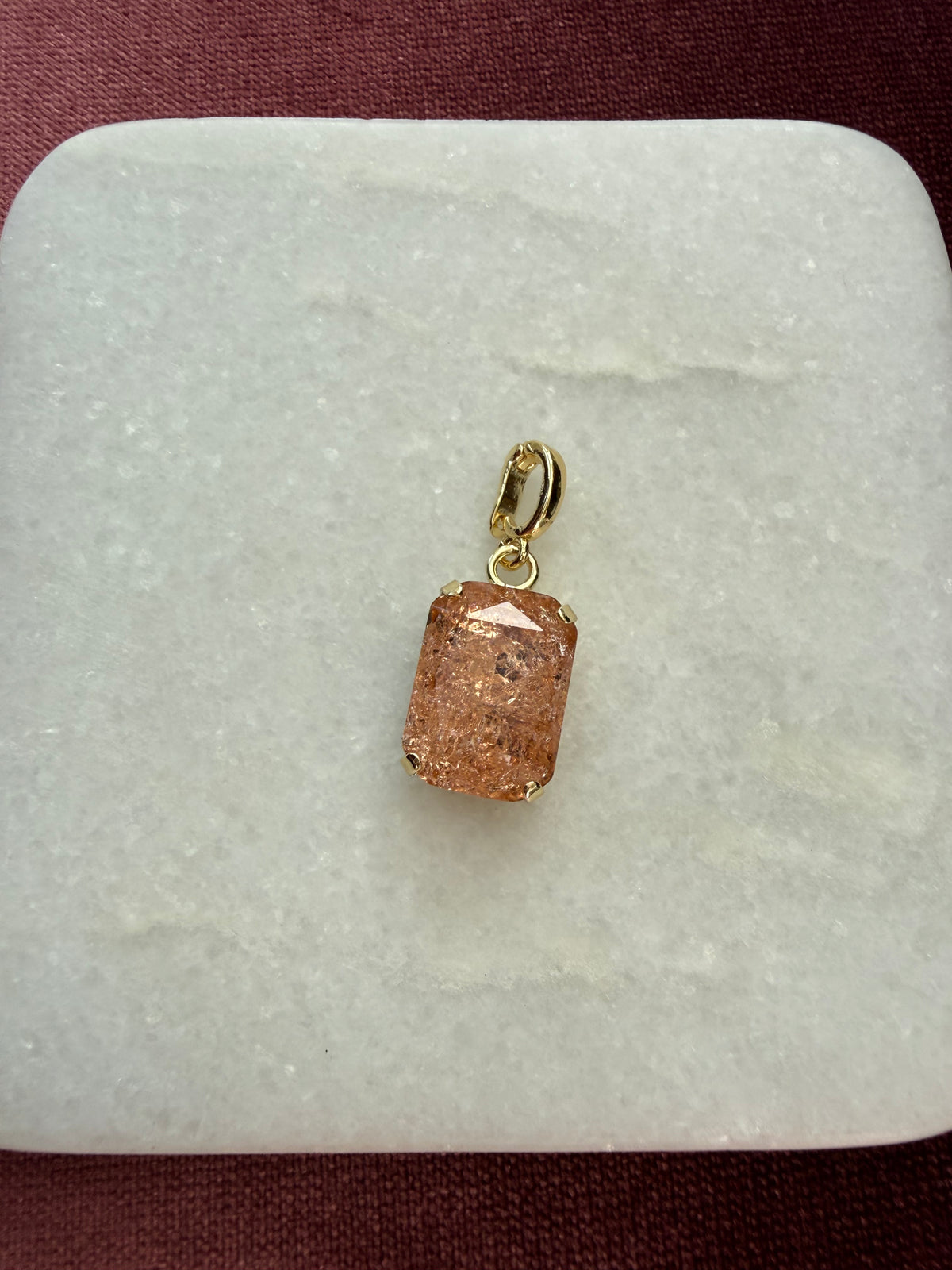 Peach Sparkle Emerald-Cut Charm - Peach / champagne Austrian crystal charm pendant