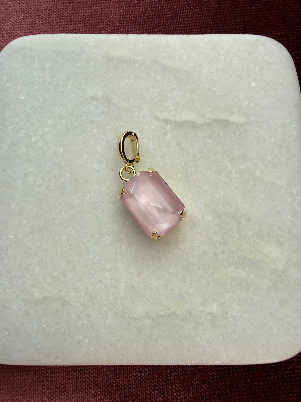 Blush Satin Emerald-Cut Charm - Blush pink Austrian crystal charm pendant