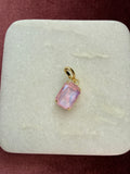 Pink Opal Emerald-Cut Charm - Pink opal / iridescent Austrian crystal charm pendant