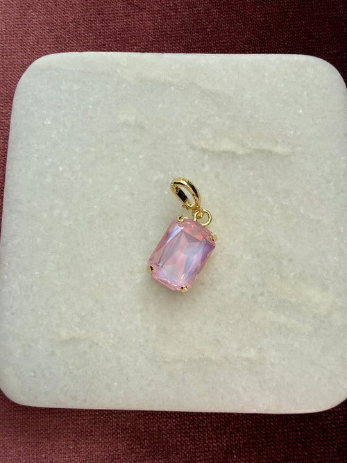 Pink Opal Emerald-Cut Charm - Pink opal / iridescent Austrian crystal charm pendant
