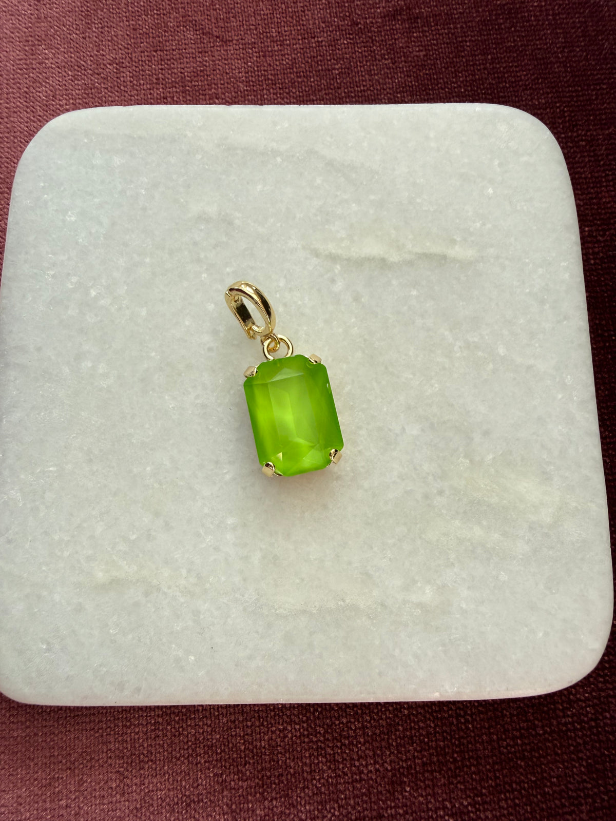 Electric Lime Emerald-Cut Charm - Neon lime green Austrian crystal charm pendant