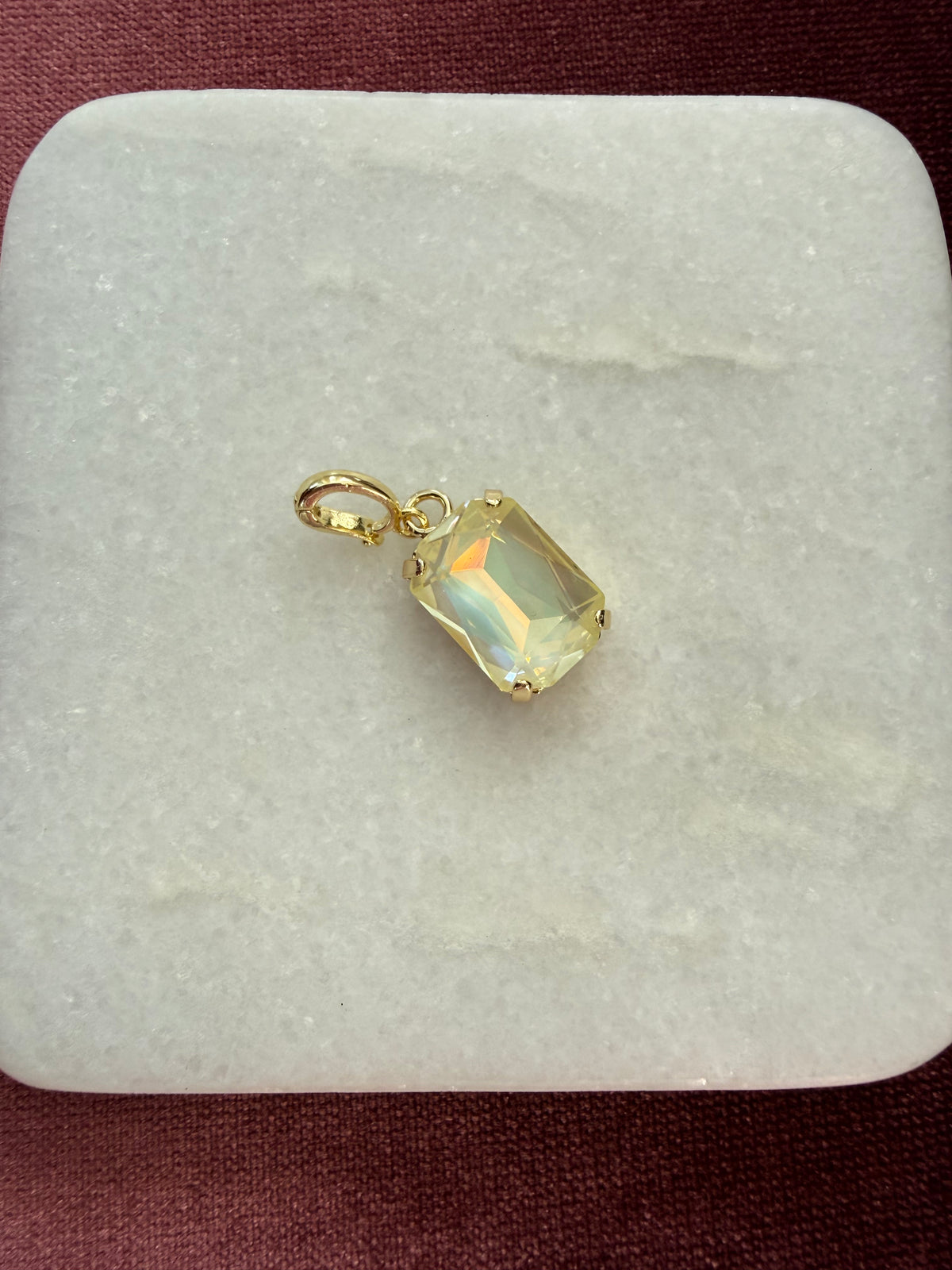 Buttercream Opal Emerald-Cut Charm - Pale yellow / opalescent Austrian crystal charm pendant