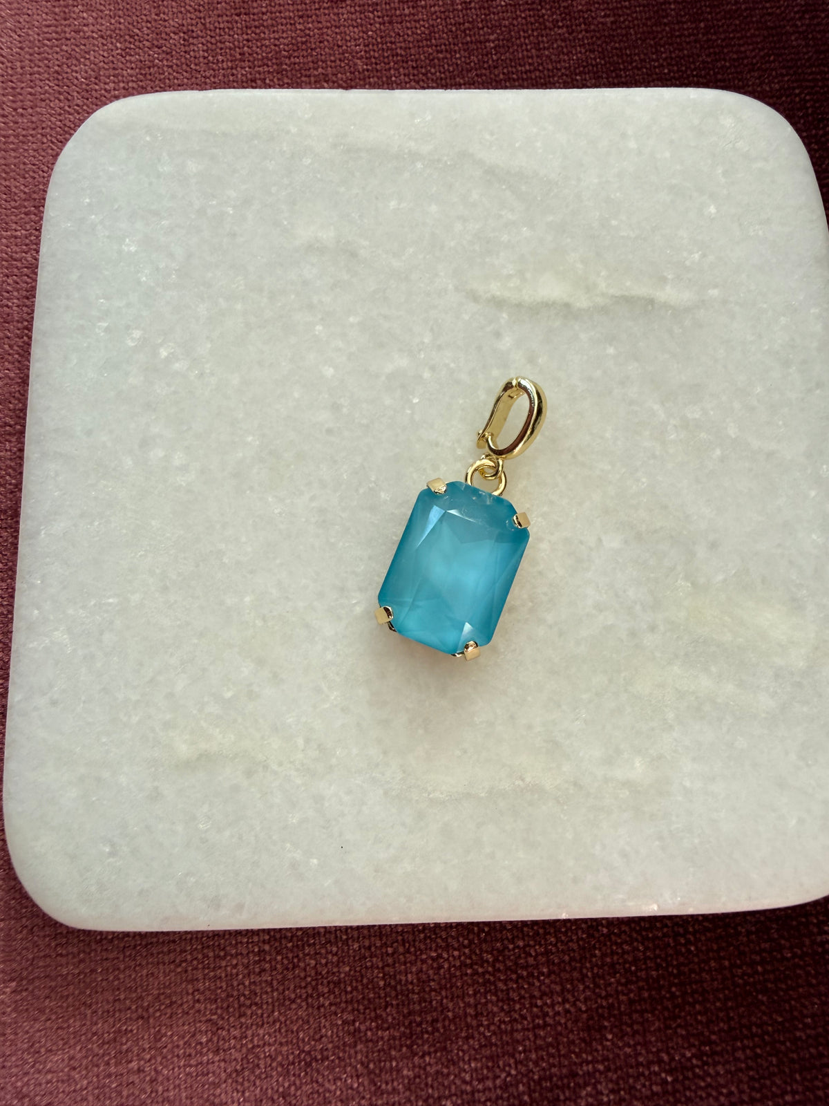Turquoise Glow Emerald-Cut Charm - Turquoise blue Austrian crystal charm pendant
