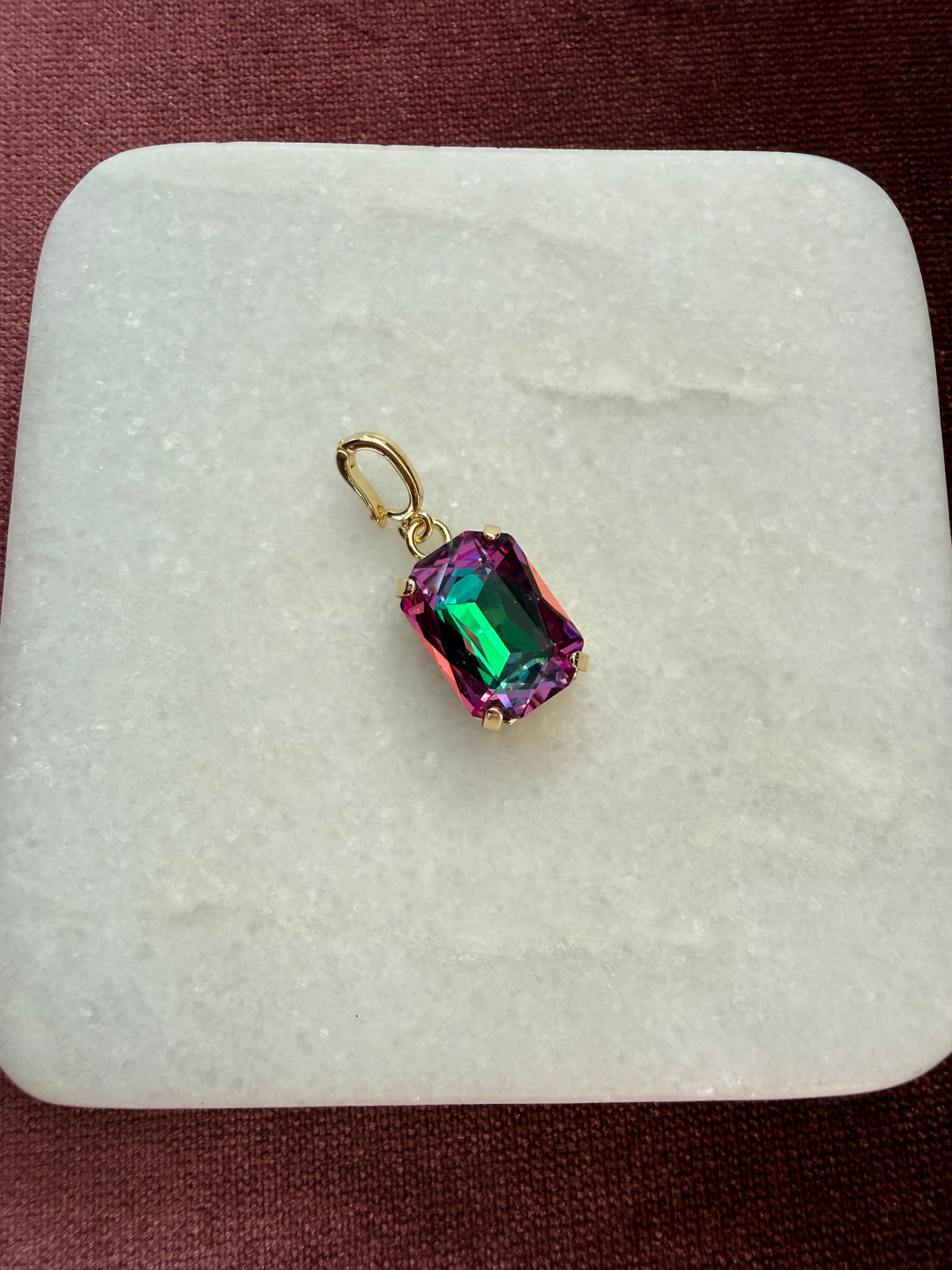 Mermaid Prism Emerald-Cut Charm - Purple, teal, magenta, iridescent Austrian crystal charm pendant