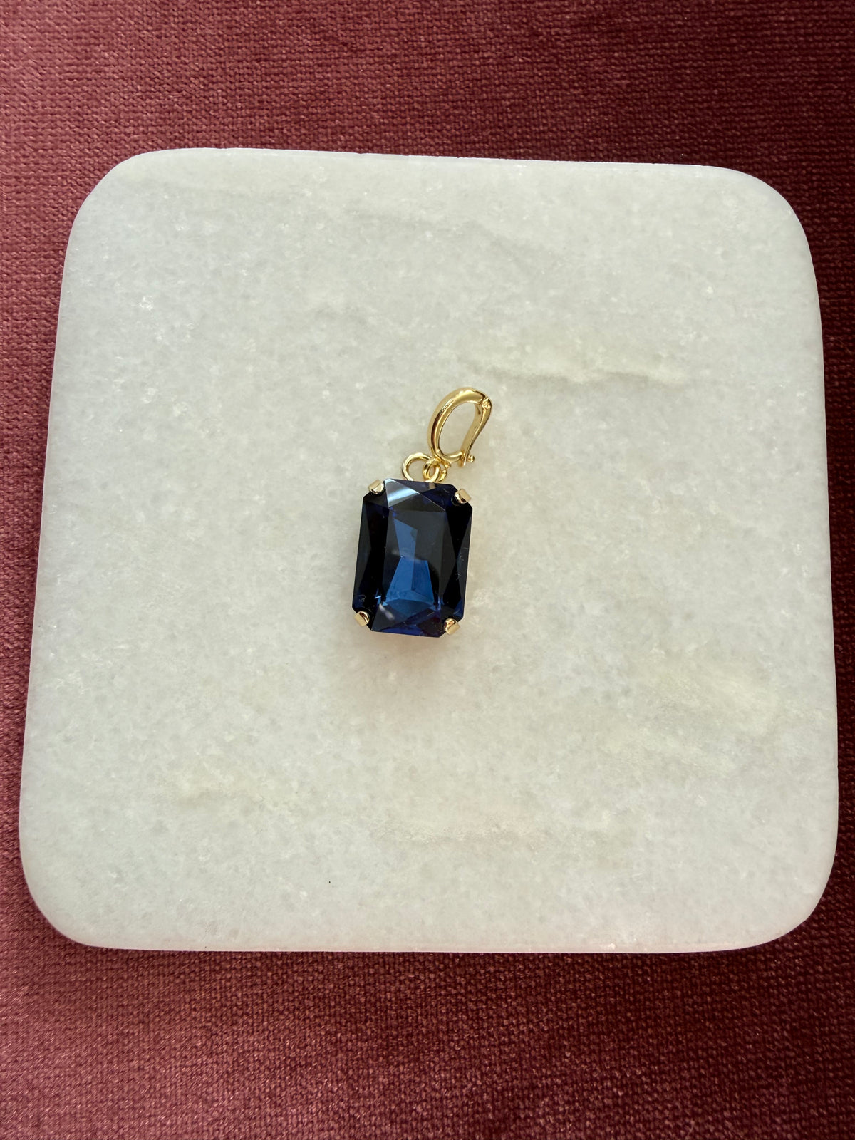 Midnight Sapphire Emerald-Cut Charm - Deep navy / sapphire Austrian crystal charm pendant