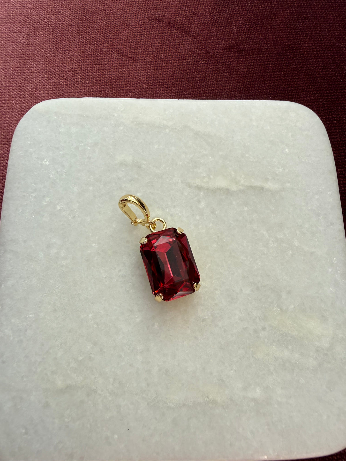 Ruby Red Emerald-Cut Charm - Ruby red Austrian crystal charm pendant
