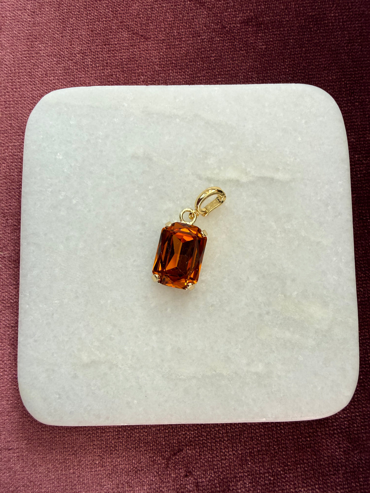 Amber Glow Emerald-Cut Charm - Amber / burnt orange Austrian crystal charm pendant