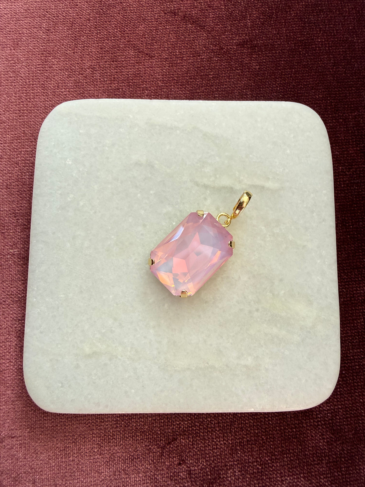 Blush Opal Large Emerald-Cut Charm - Blush pink / opalescent Austrian crystal charm pendant
