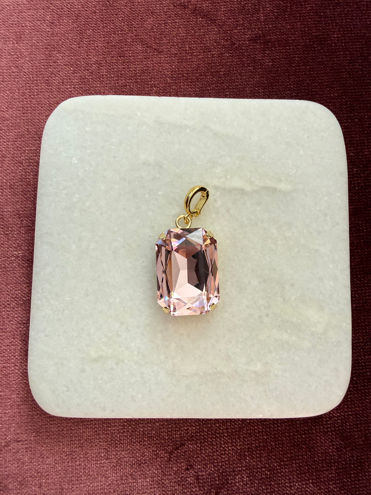 Champagne Blush Large Emerald-Cut Charm - Champagne blush Austrian crystal charm pendant