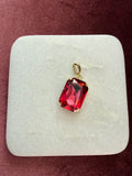 Ruby Glow Large Emerald-Cut Charm - Ruby red / transparent Austrian crystal charm pendant