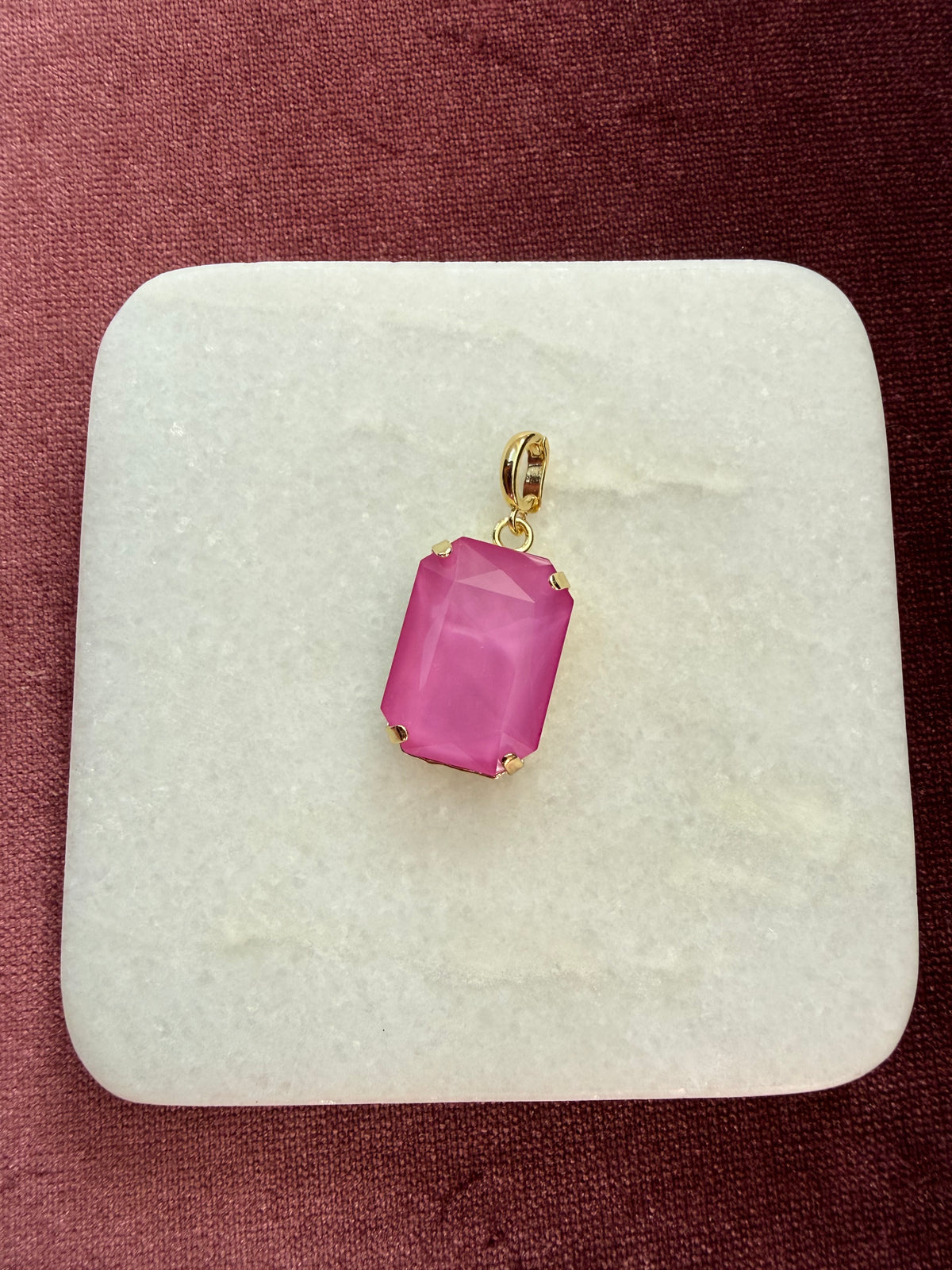 Hot Pink Opal Large Emerald-Cut Charm - Hot pink / opalescent Austrian crystal charm pendant