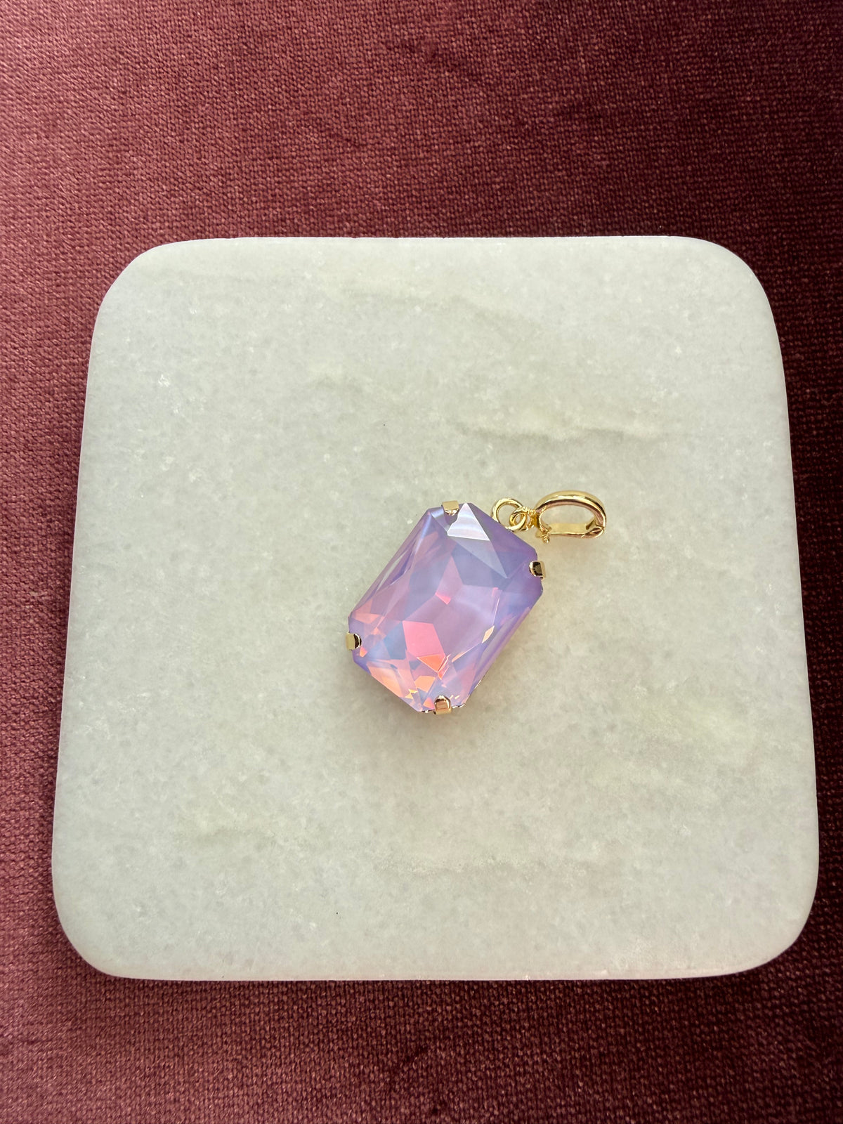 Lavender Opal Large Emerald-Cut Charm - Lavender / opalescent Austrian crystal charm pendant