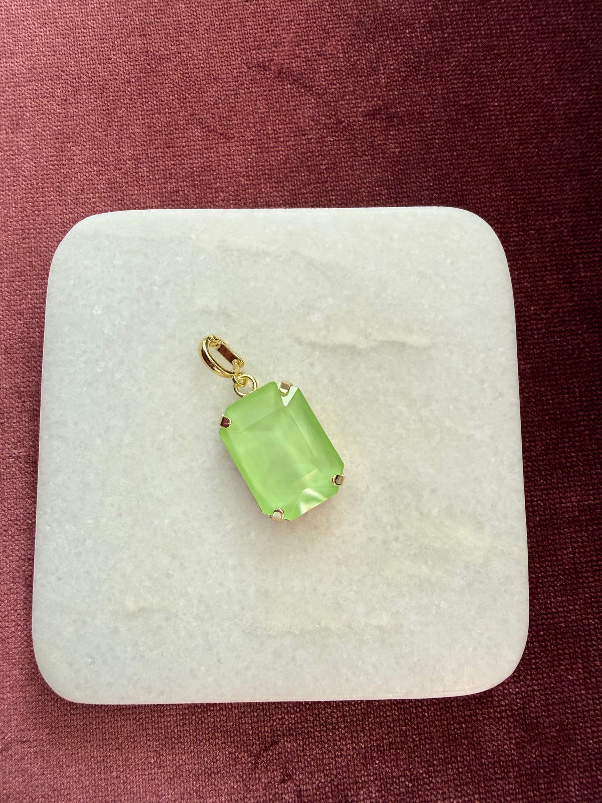 Lime Sorbet Large Emerald-Cut Charm - Lime green / opalescent Austrian crystal charm pendant
