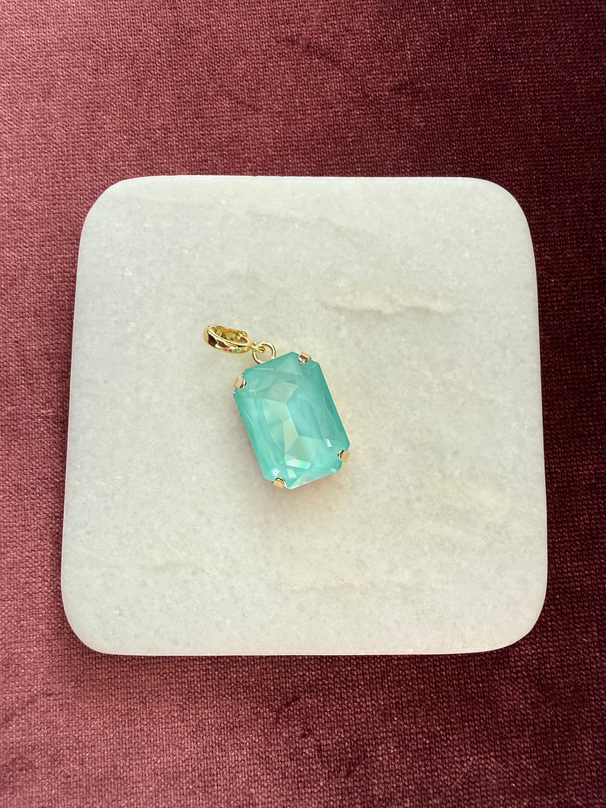 Aqua Opal Large Emerald-Cut Charm - Aqua / opalescent Austrian crystal charm pendant