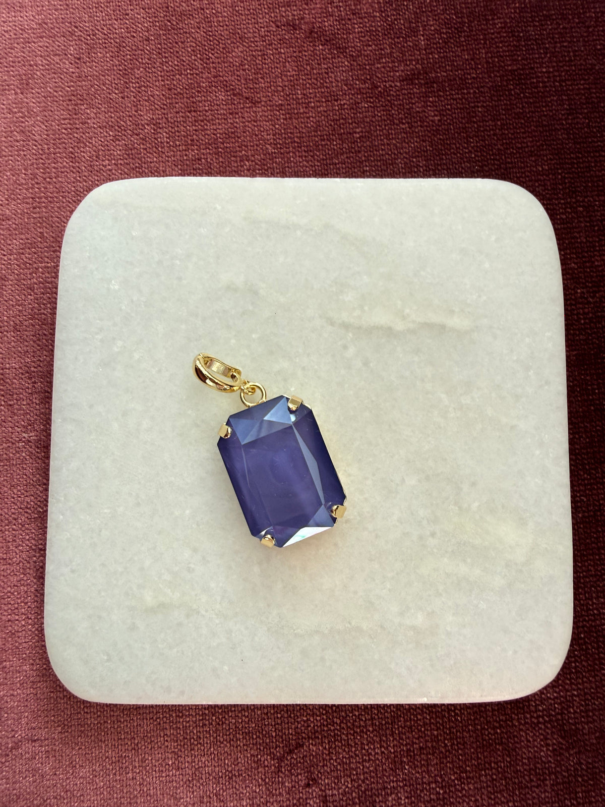 Periwinkle Opal Large Emerald-Cut Charm - Periwinkle / violet opalescent Austrian crystal charm pendant